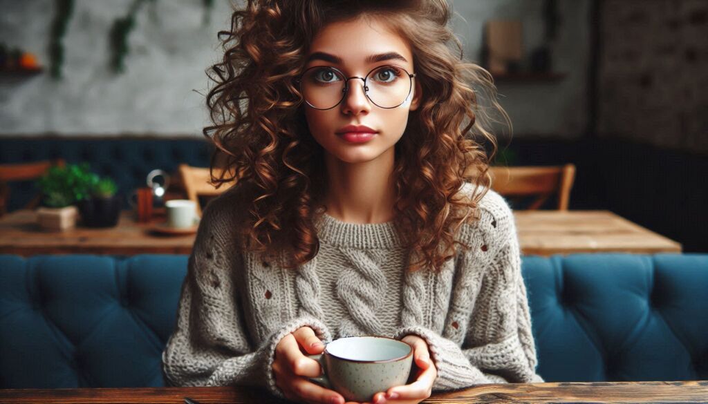 A young woman holding a tea cup