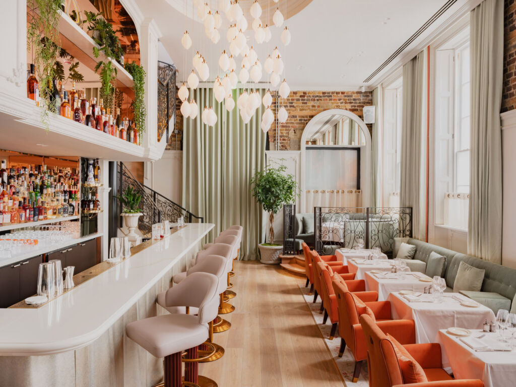 A view of the bar and dining area