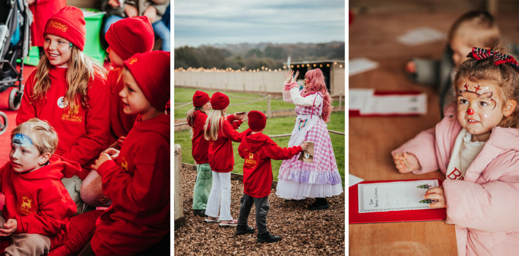 Three photographs showing children taking part in activities