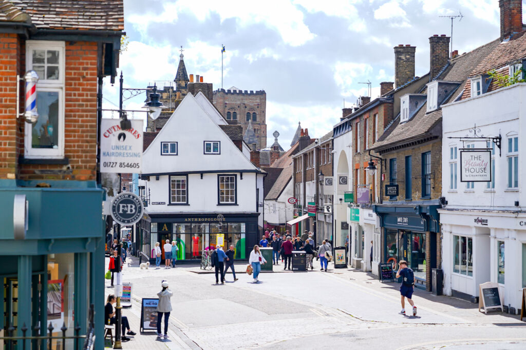 A photograph of the main shopping thoroughfare