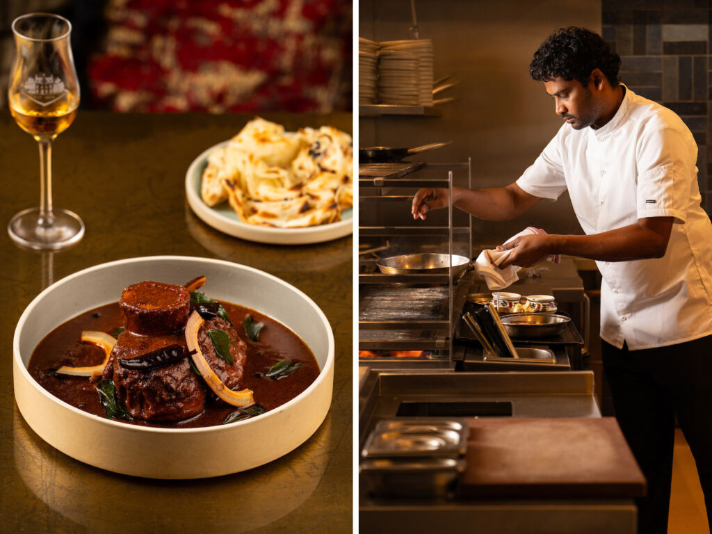 A photograph of one of the dishes and one of the head chef