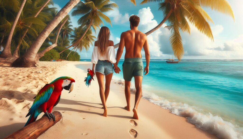 A couple walking along a beach