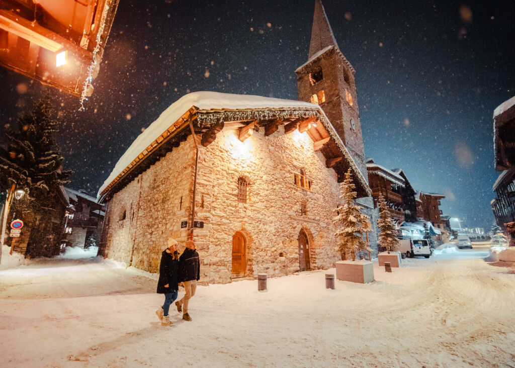 Visitors walking around snowy streets