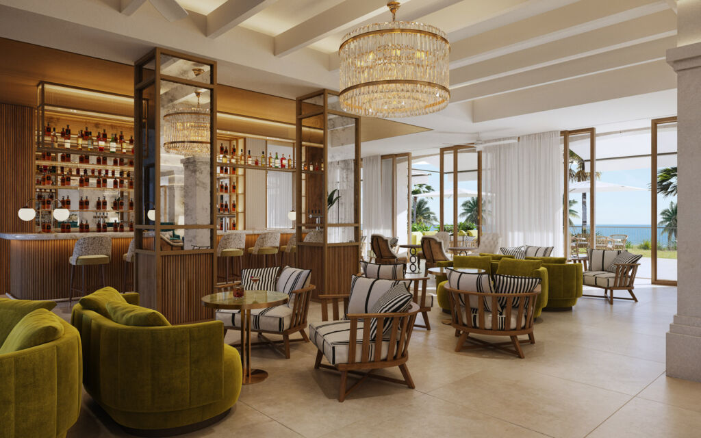 A rendering showing the interior of the lobby bar