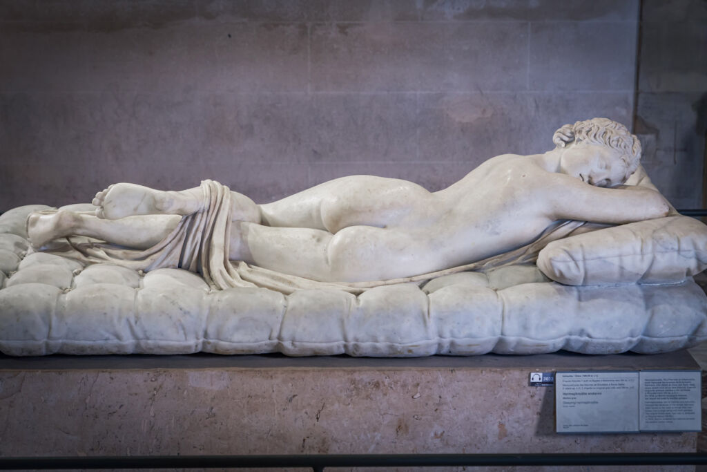 A photograph of the reclining marble statue