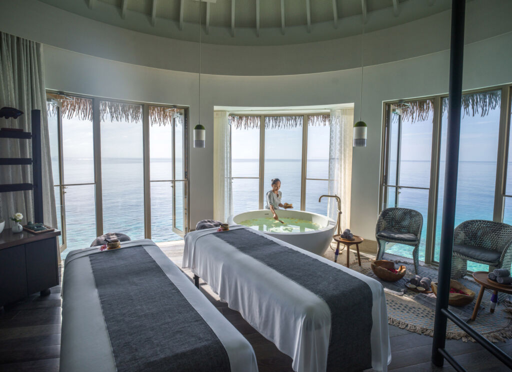 A hot tub getting prepped in the spa