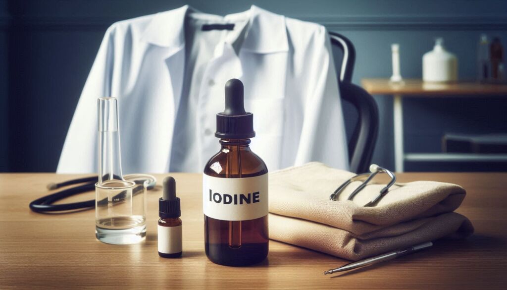 A bottle of Iodine in a doctors office