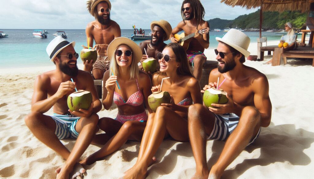 Holidaymakers enjoying the sunshine on a beach