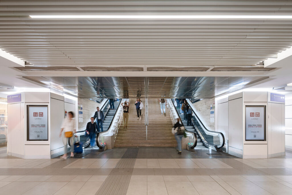 The escalators inside the station