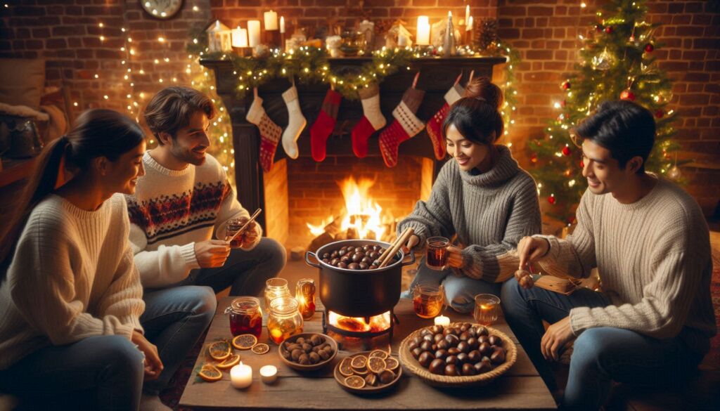 Friends making mulled wine