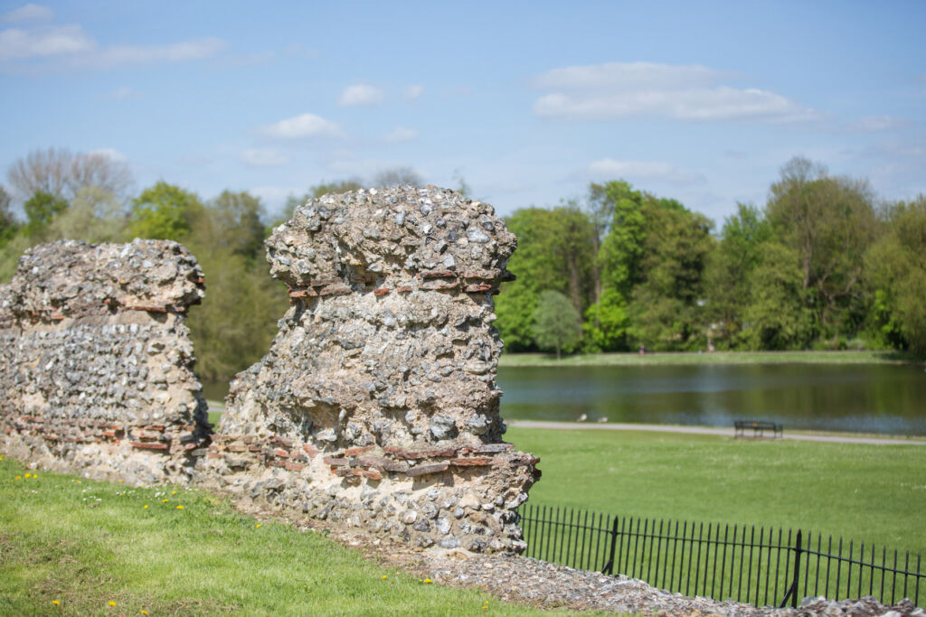 Some of the ruins and the lake at Verulamium Park