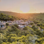 An aerial view of the residences at sunset