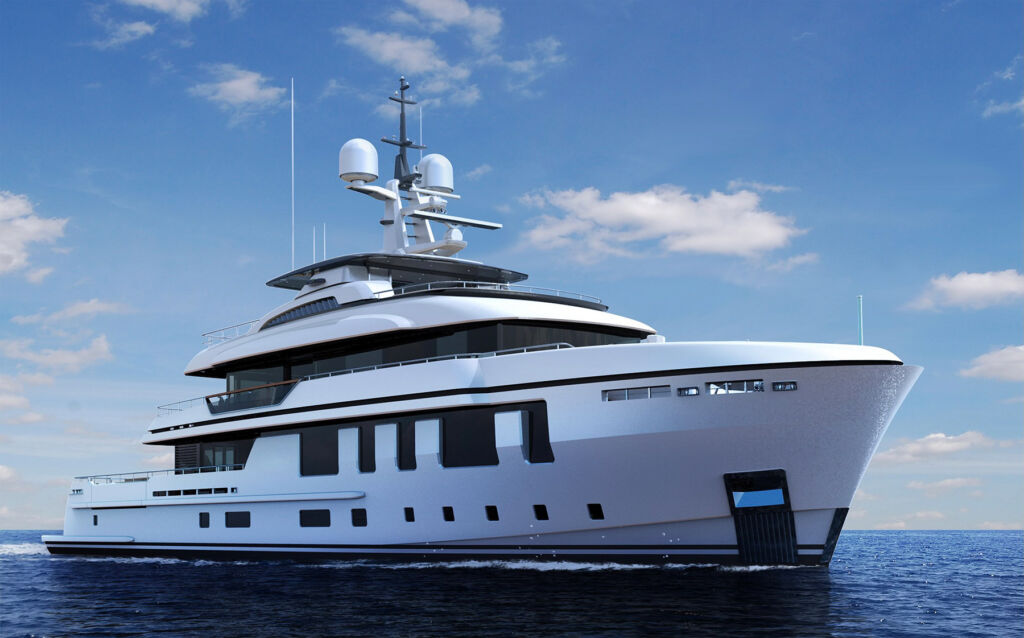 A rendering of the yacht on the ocean