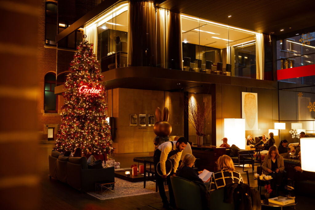 The Cartier monogrammed Christmas tree in the hotel