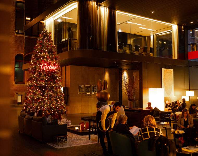 The Cartier monogrammed Christmas tree in the hotel