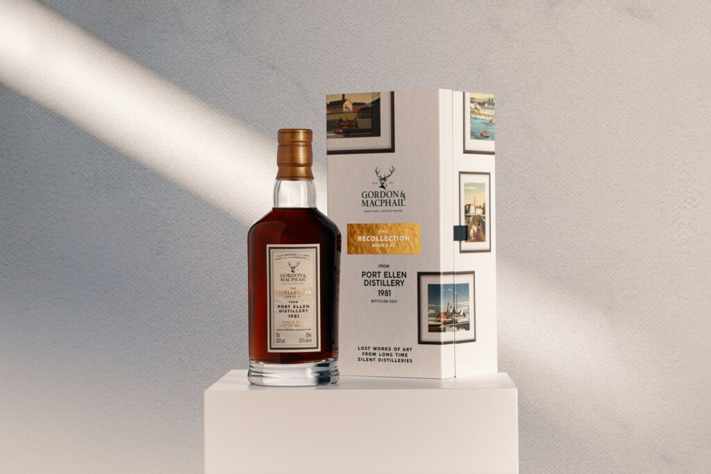 A bottle of the Port Ellen on a plinth