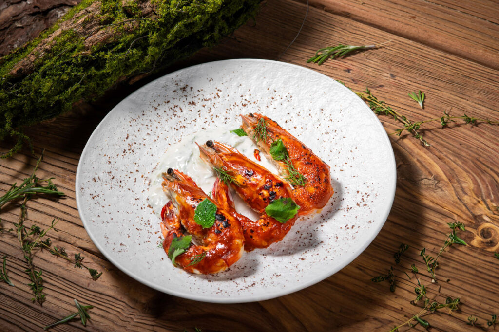 Harissa grilled king prawns