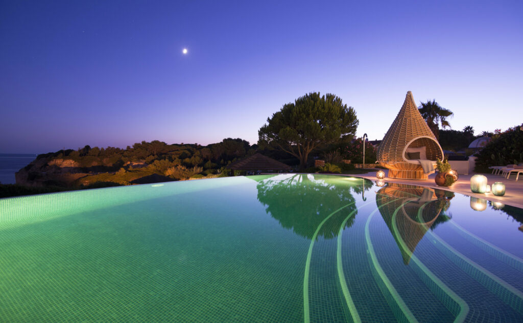 The infinity pool at night