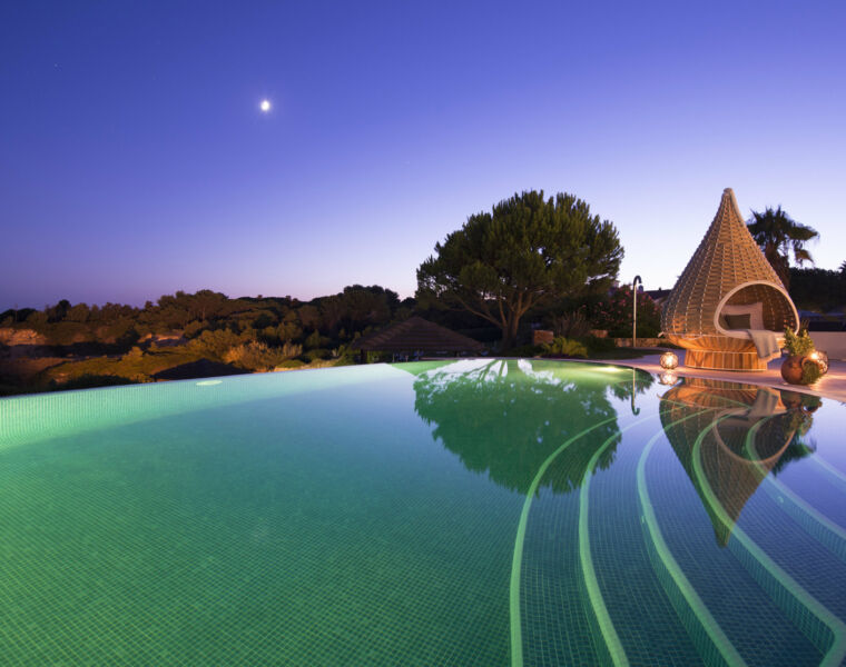 The infinity pool at night