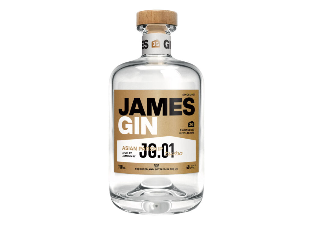 A bottle of James Gin Asian Parsnip Turbo on a white background