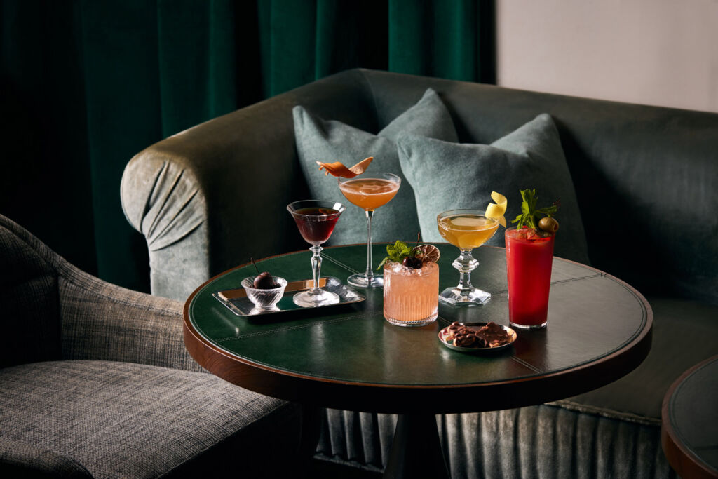 Some of the new cocktails set out on a table