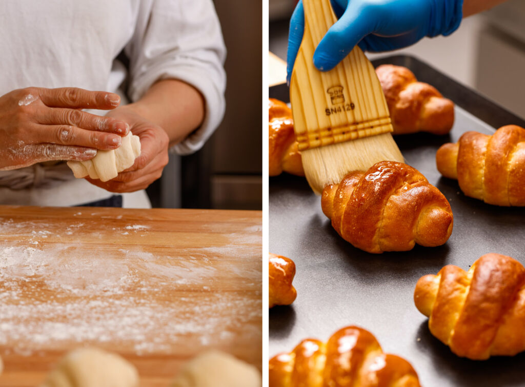 Two photographs showing the salt bread making process