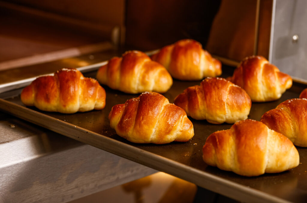 A tray of salt bread coming out of the oven