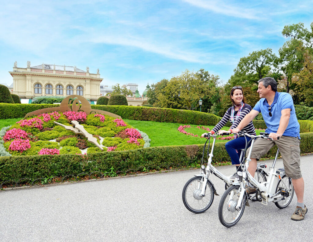 A couple exploring on electric bicycles