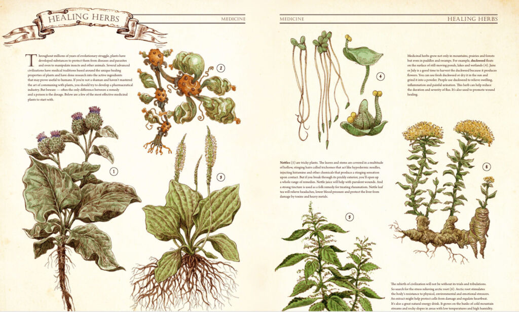 The pages showing healing herbs