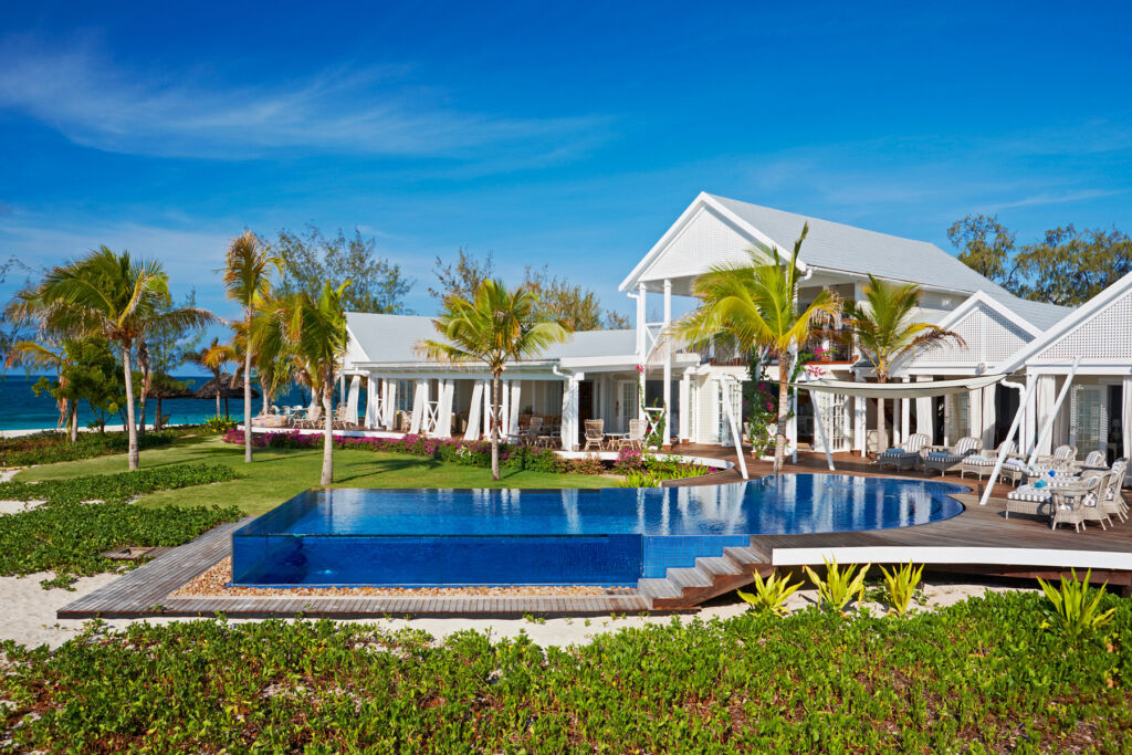 The exterior of the villa with its swimming pool