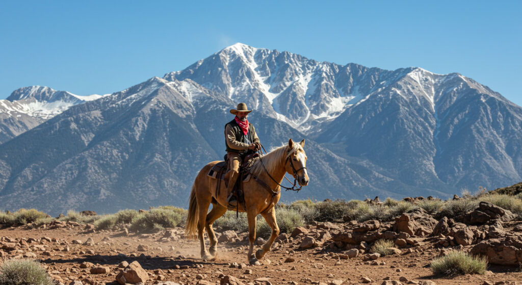 Riding a horse through a valley