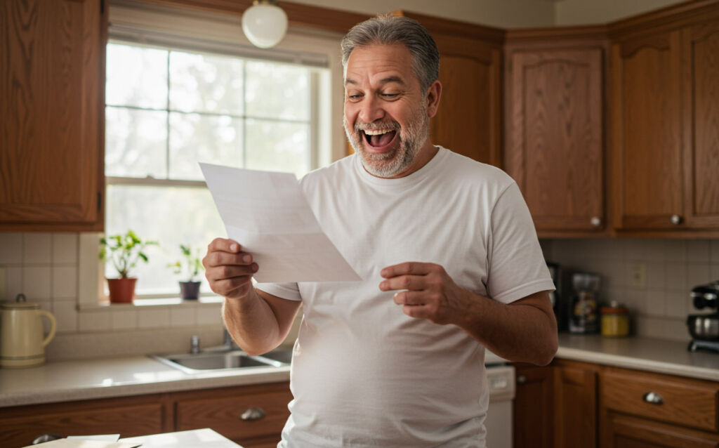 A happy man after learning he has been successful with his job application