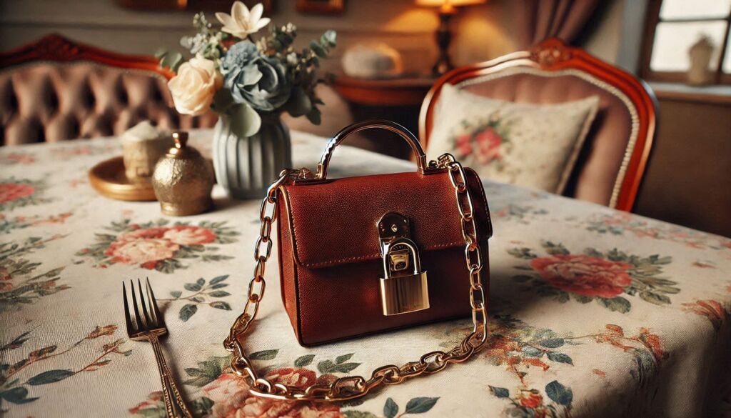 A purse locked with a small padlock