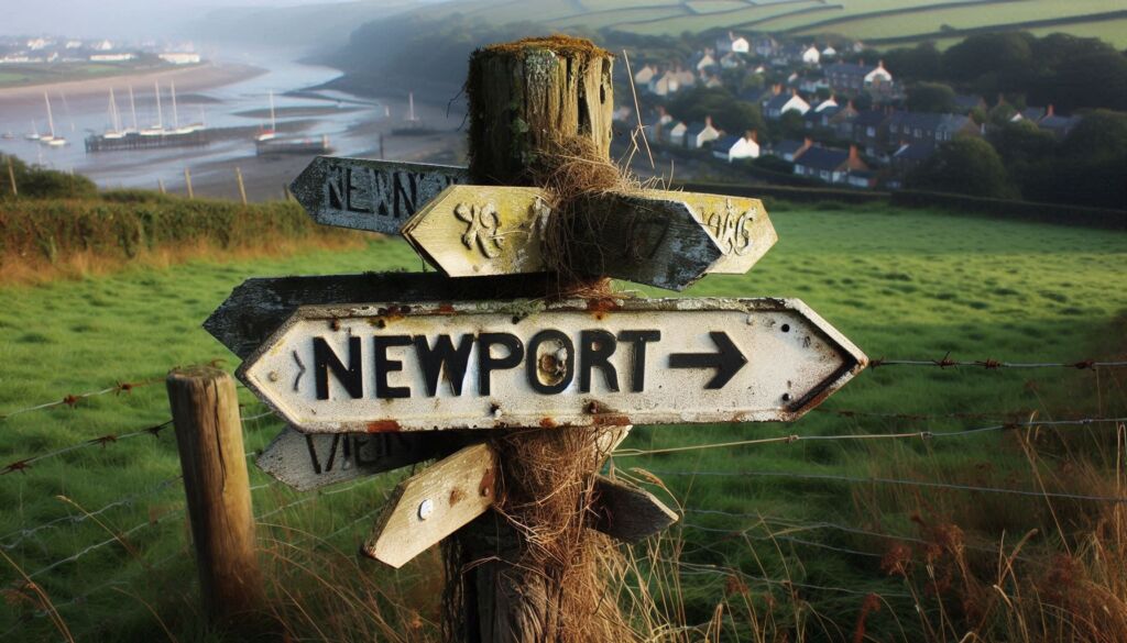 A sign pointing to Newport