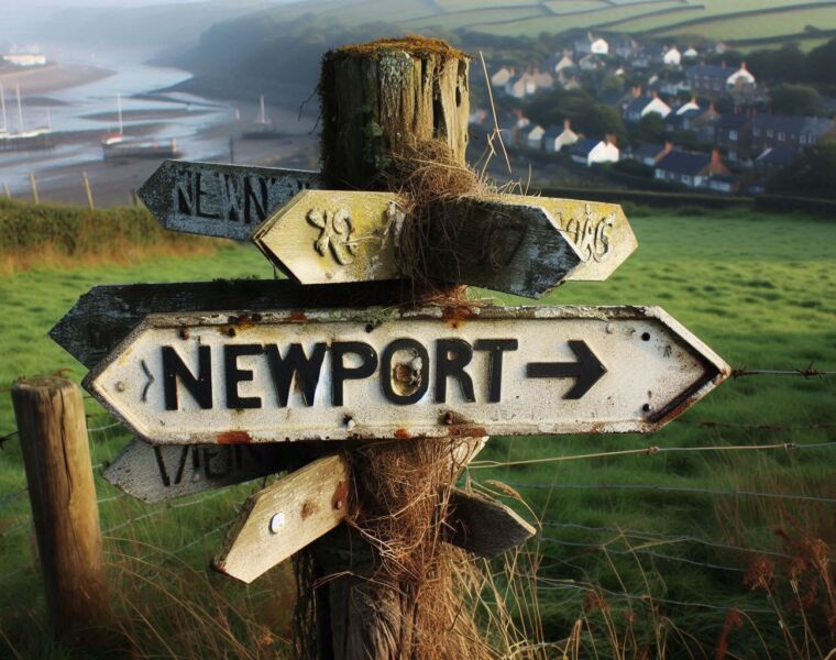 A sign pointing to Newport