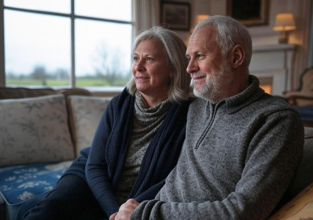 An older couple relaxing in their warm living room