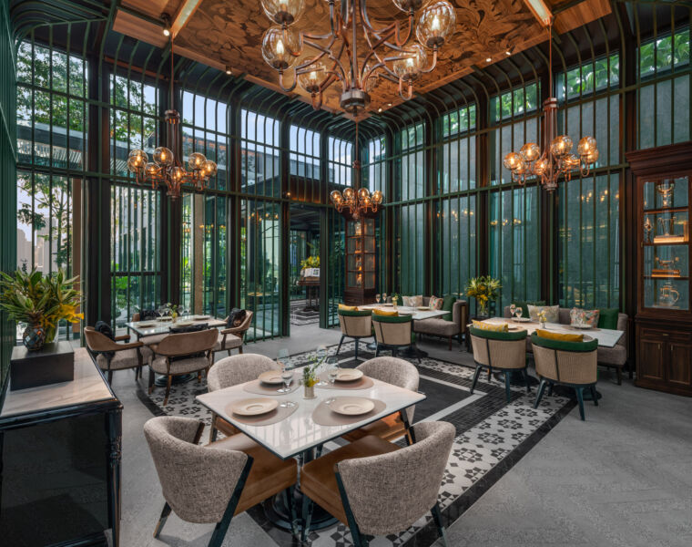 The dining tables inside the restaurant