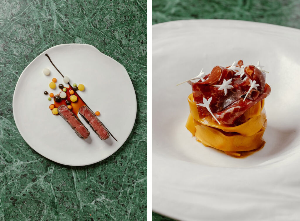 Two photographs showing the high standard of food at ESTRO