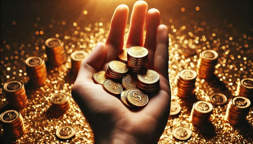 Gold coins in a person's palm