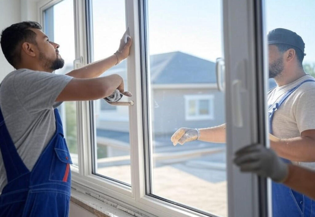 Double glazed windows being installed