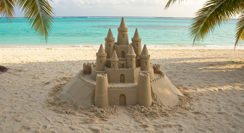 A sandcastle on a beach