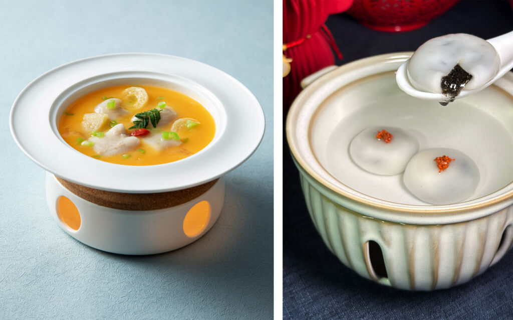 The Yellow Croaker in Sour Broth and a photograph of the Ningo Sesame Glutinous Rice Dumplings