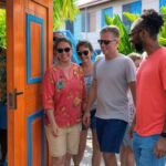 tourists interacting with locals