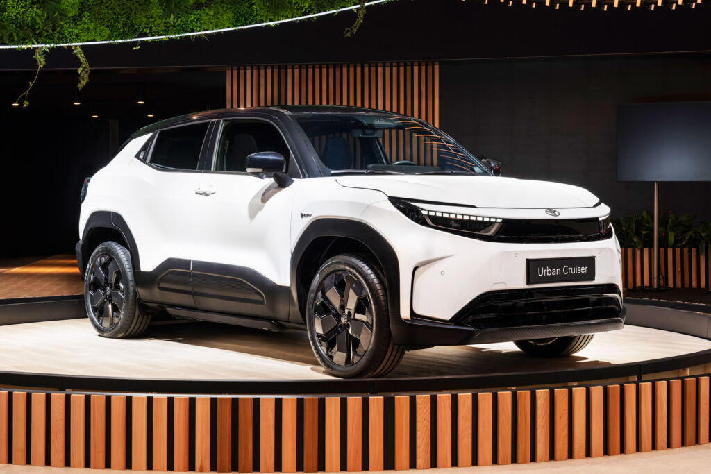 The car on a circular wooden platform following its unveiling